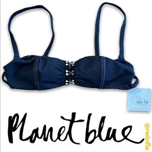 Planet Blue Bikini Top Denim Claudia Swim Small